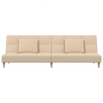 Schlafsofa 2-Sitzer mit 2 Kissen Creme Stoff