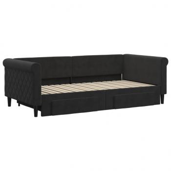 Tagesbett Ausziehbar mit Schubladen Schwarz 90x190 cm Samt