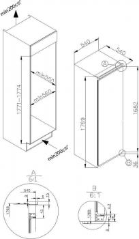 Amica EVKSS 357 210 Einbau-Vollraum-Kühlschrank, Nischenhöhe: 178 cm, 316 L, Schlepptür-Technik, elektronische Steuerung, Tür-Offen-Alarm, Inverter Kompressor, weiß (1195117)