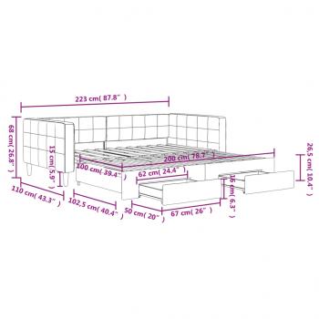 Tagesbett Ausziehbar mit Schubladen Schwarz 100x200 cm Samt