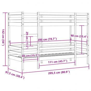 Etagenbett ohne Matratze 90x200 cm Massivholz Kiefer