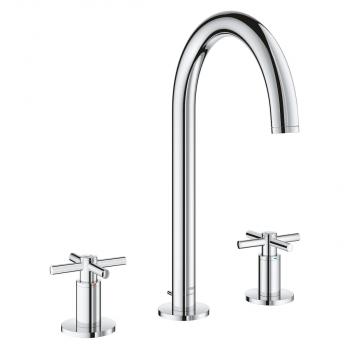 ARDEBO.de GROHE Atrio 3-Loch-Waschtischbatterie, L-Size, Kreuzgriffe, Ablaufgarnitur, chrom (20643000)