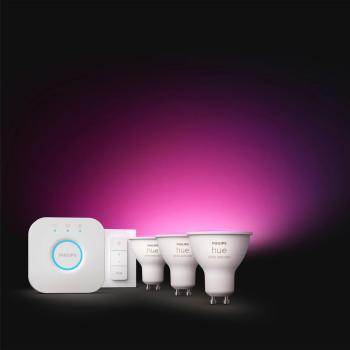 Philips Hue 400 Starter-Set: 3 smarte GU10-Spots + Dimmschalter, LED, GU10, 400lm, 4,2W, 4000K, weiß (929003666510)