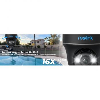 Reolink Argus Series B430-B akkubetriebene, kabellose 5 MP Dualband WLAN-Überwachungskamera, Schwenk- und Neigefunktion, schwarz