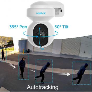 Reolink E Series E540 5 MP WLAN PTZ Überwachungskamera, Personen- und Fahrzeugerkennung, integriertem Scheinwerfer und Sirene, weiß