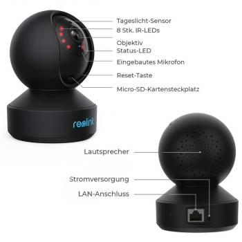 Reolink E Series E320-B 3 MP, WLAN kompakte und intelligente Innen-Überwachungskamera, Schwenk- und Neigefunktion, schwarz