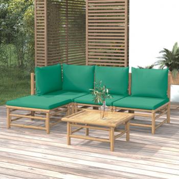 ARDEBO.de - 5-tlg. Garten-Lounge-Set mit Grünen Kissen Bambus