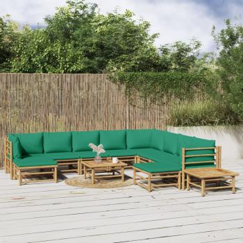 ARDEBO.de - 12-tlg. Garten-Lounge-Set mit Grünen Kissen Bambus