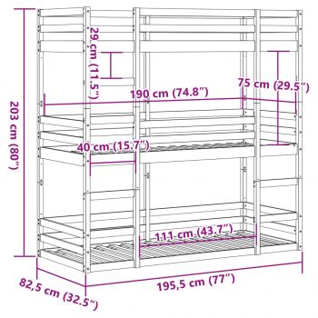 Dreifach-Etagenbett 75x190 cm Massivholz Kiefer