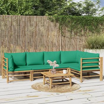 ARDEBO.de - 6-tlg. Garten-Lounge-Set mit Grünen Kissen Bambus