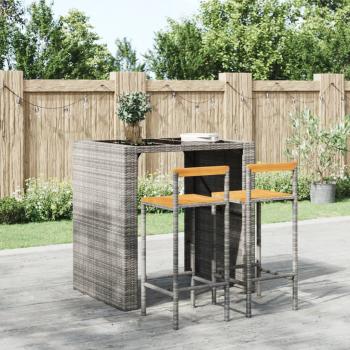 ARDEBO.de - Barhocker 2 Stk. Grau Poly Rattan und Massivholz Akazie