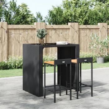 ARDEBO.de - Barhocker 2 Stk. Schwarz Poly Rattan und Massivholz Akazie