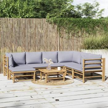 ARDEBO.de - 8-tlg. Garten-Lounge-Set mit Kissen Hellgrau Bambus