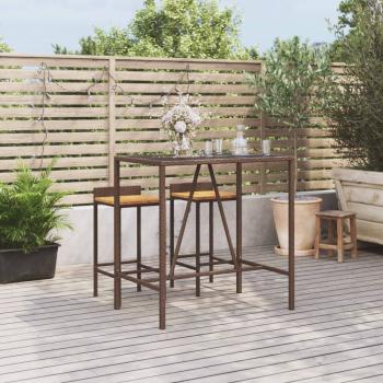 ARDEBO.de - Bartisch mit Glasplatte Braun 110x70x110 cm Poly Rattan