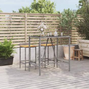 ARDEBO.de - Bartisch mit Glasplatte Grau 110x70x110 cm Poly Rattan