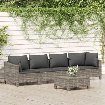 ARDEBO.de - 5-tlg. Garten-Lounge-Set mit Kissen Grau Poly Rattan