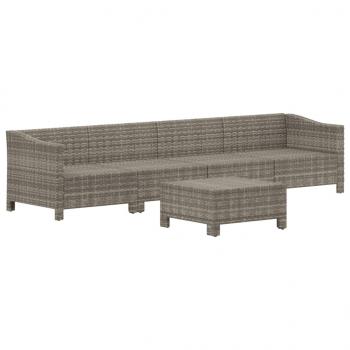 5-tlg. Garten-Lounge-Set mit Kissen Grau Poly Rattan