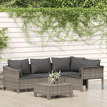 ARDEBO.de - 5-tlg. Garten-Lounge-Set mit Kissen Grau Poly Rattan