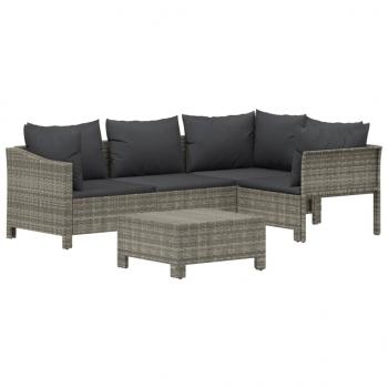 5-tlg. Garten-Lounge-Set mit Kissen Grau Poly Rattan