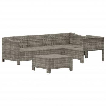 5-tlg. Garten-Lounge-Set mit Kissen Grau Poly Rattan