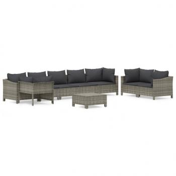 9-tlg. Garten-Lounge-Set mit Kissen Grau Poly Rattan