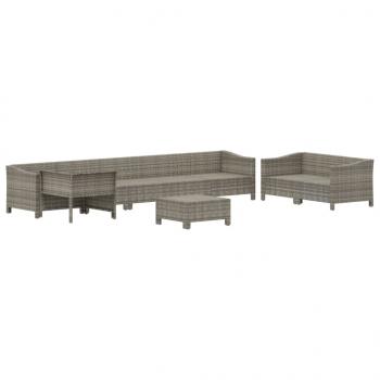 9-tlg. Garten-Lounge-Set mit Kissen Grau Poly Rattan