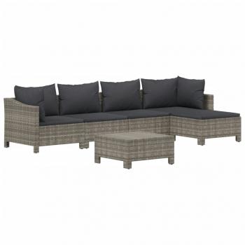 6-tlg. Garten-Lounge-Set mit Kissen Grau Poly Rattan