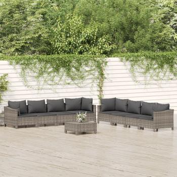 ARDEBO.de - 9-tlg. Garten-Lounge-Set mit Kissen Grau Poly Rattan