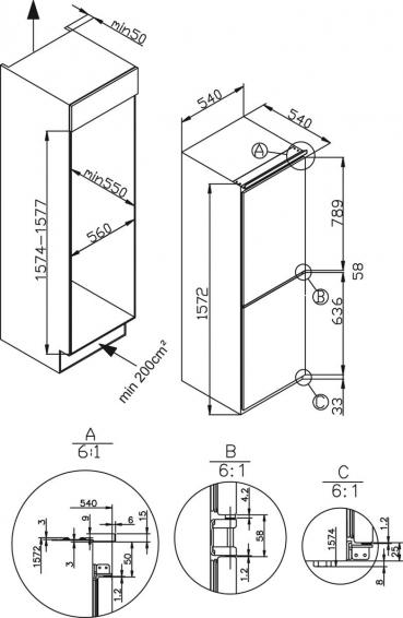 Amica EKGCS 385 911 Einbau-Kühl-/Gefrierkombination, Nischenhöhe: 158 cm, 202 L, Schlepptür-Technik, elektronische Steuerung, Tür-Offen-Alarm, Inverter Kompressor, weiß (1195115)