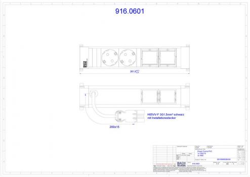 Bachmann Power Frame Steckdoseneinheit, 2xSchuko, 2xABD, schwarz (916.0601)