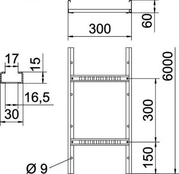 OBO Bettermann LG 630 VS 6 FS Kabelleiter, gelocht, mit VS-Sprosse, 60x300x6000mm, Stahl (6208630)