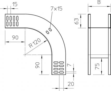 OBO Bettermann RBV 610 F FS Vertikalbogen 90° fallend, 60x100mm, Stahl (7007055)