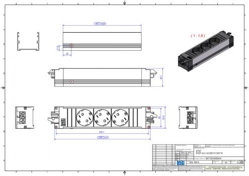 Bachmann STEP ALU Steckdosenleiste, 3-fach, schwarz/aluminium (906.18815)