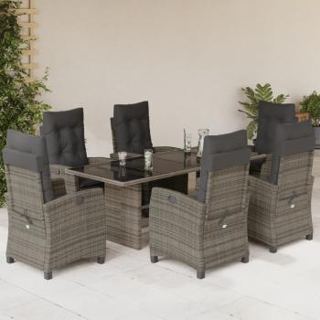 ARDEBO.de - 7-tlg. Garten-Essgruppe mit Kissen Grau Poly Rattan