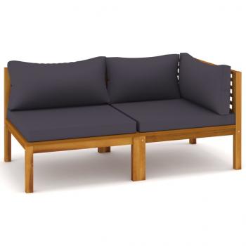 2-tlg. Sofa-Set mit Dunkelgrauen Kissen Akazie Massivholz