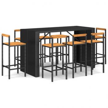 9-tlg. Gartenbar-Set Schwarz Poly Rattan & Massivholz Akazie