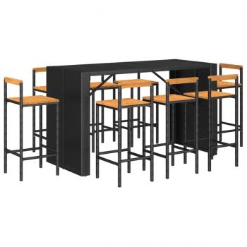 9-tlg. Gartenbar-Set Schwarz Poly Rattan & Massivholz Akazie