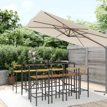 ARDEBO.de - 9-tlg. Gartenbar-Set Schwarz Poly Rattan & Massivholz Akazie