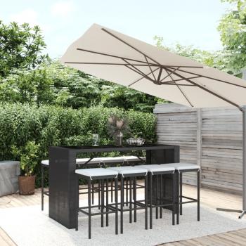 ARDEBO.de - 9-tlg. Gartenbar-Set mit Kissen Schwarz Poly Rattan