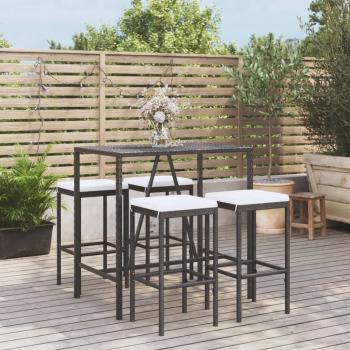 ARDEBO.de - 5-tlg. Gartenbar-Set mit Kissen Schwarz Poly Rattan