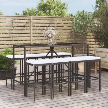 ARDEBO.de - 9-tlg. Gartenbar-Set mit Kissen Schwarz Poly Rattan