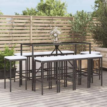 ARDEBO.de - 11-tlg. Gartenbar-Set mit Kissen Schwarz Poly Rattan