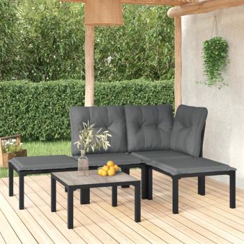 ARDEBO.de - 5-tlg. Garten-Lounge-Set Schwarz und Grau Poly Rattan