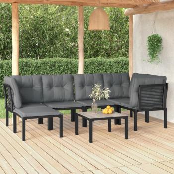 ARDEBO.de - 7-tlg. Garten-Lounge-Set Schwarz und Grau Poly Rattan