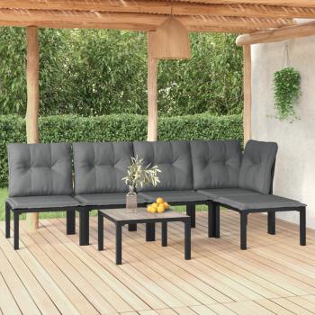 ARDEBO.de - 6-tlg. Garten-Lounge-Set Schwarz und Grau Poly Rattan