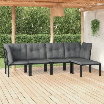 ARDEBO.de - 5-tlg. Garten-Lounge-Set Schwarz und Grau Poly Rattan