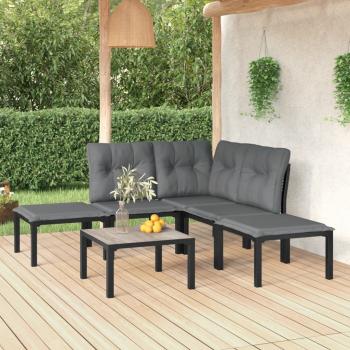 ARDEBO.de - 6-tlg. Garten-Lounge-Set Schwarz und Grau Poly Rattan