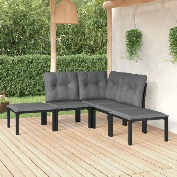 ARDEBO.de - 5-tlg. Garten-Lounge-Set Schwarz und Grau Poly Rattan