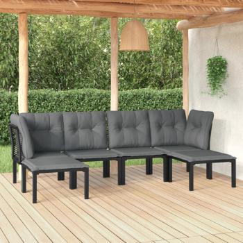 ARDEBO.de - 6-tlg. Garten-Lounge-Set Schwarz und Grau Poly Rattan