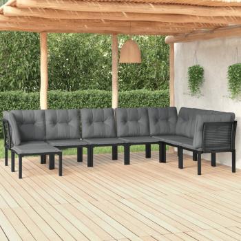 ARDEBO.de - 8-tlg. Garten-Lounge-Set Schwarz und Grau Poly Rattan